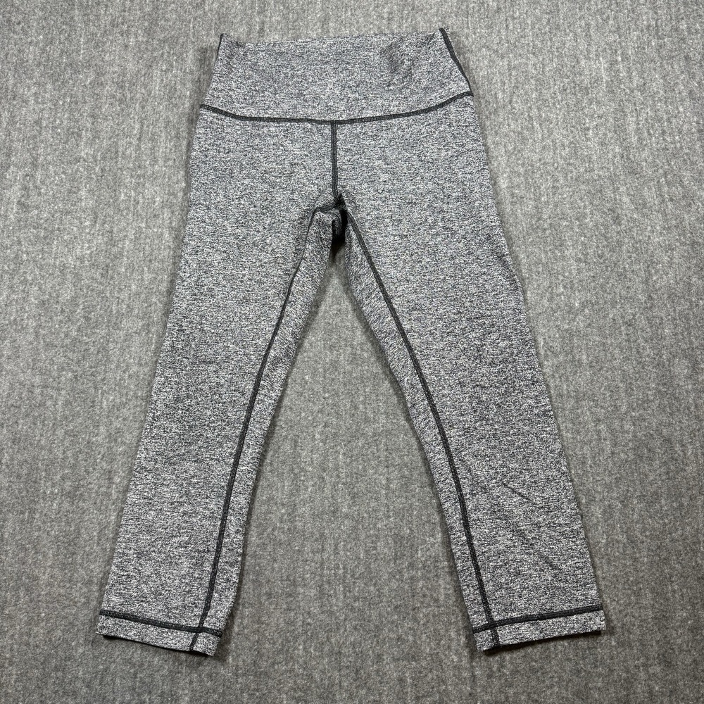 Lululemon Women's Sz 8 Heathered Gray Black High Rise Crop Leggings 21.5" Yoga